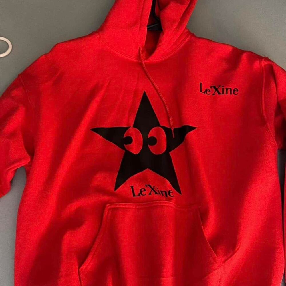 Red lexine hoodie with black
